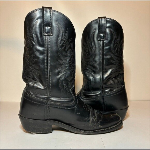Laredo Paris Cowboy Western Boots Black Leather Cowhide Men's Size 9D #4240 - Picture 4 of 11